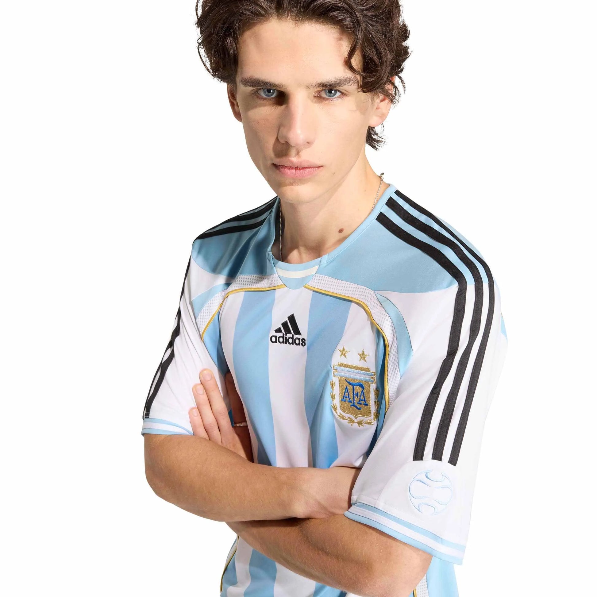 2006 Argentina Men's Retro Stadium Home Soccer Jersey White / Clear Blue - Adidas