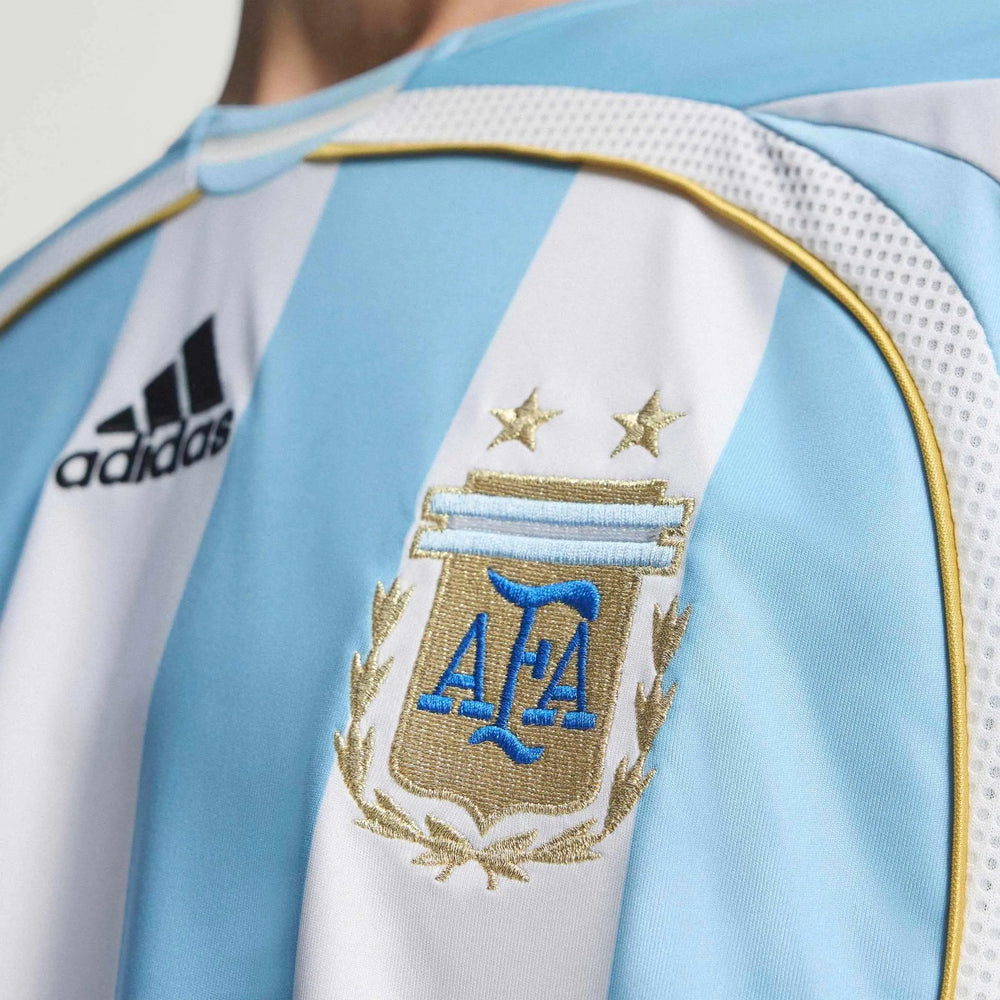 2006 Argentina Men's Retro Stadium Home Soccer Jersey White / Clear Blue - Adidas