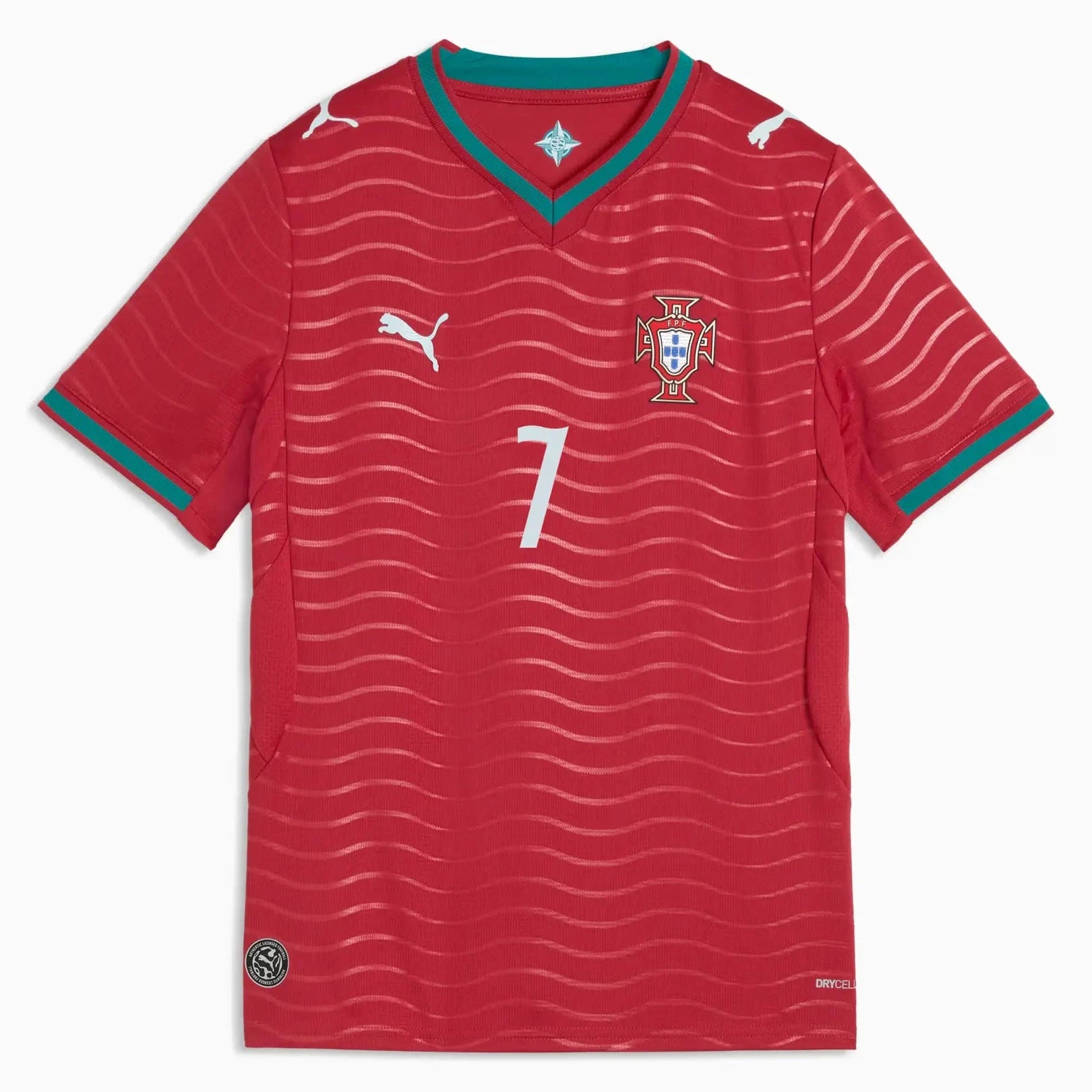 2026 Portugal Youth Stadium Home Ronaldo #7 Soccer Jersey Club Red-Green Lagoon - Puma