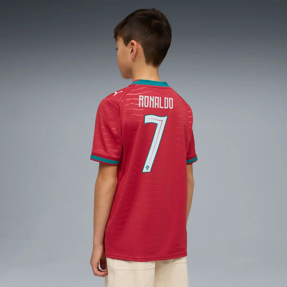 2026 Portugal Youth Stadium Home Ronaldo #7 Soccer Jersey Club Red-Green Lagoon - Puma
