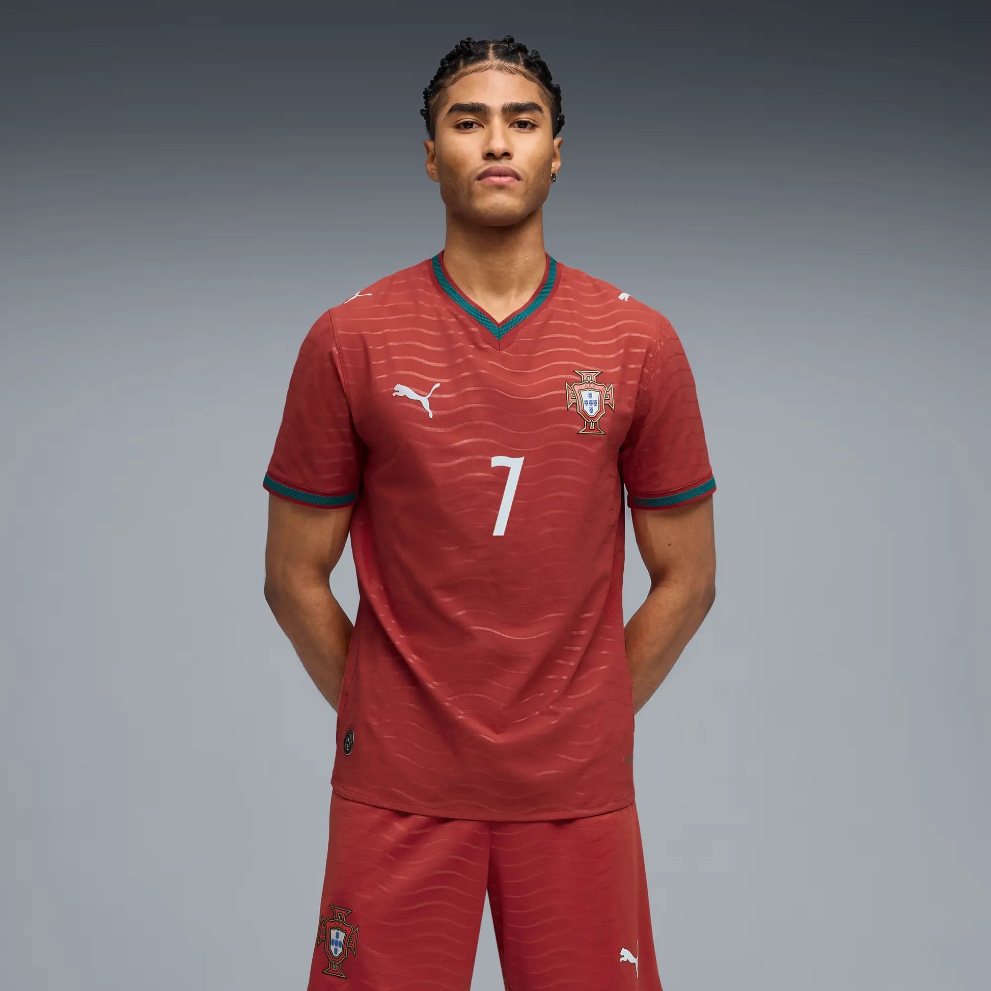 2026 Portugal Men's Authentic Home Ronaldo #7 Soccer Jersey Club Red-Green Lagoon - Puma
