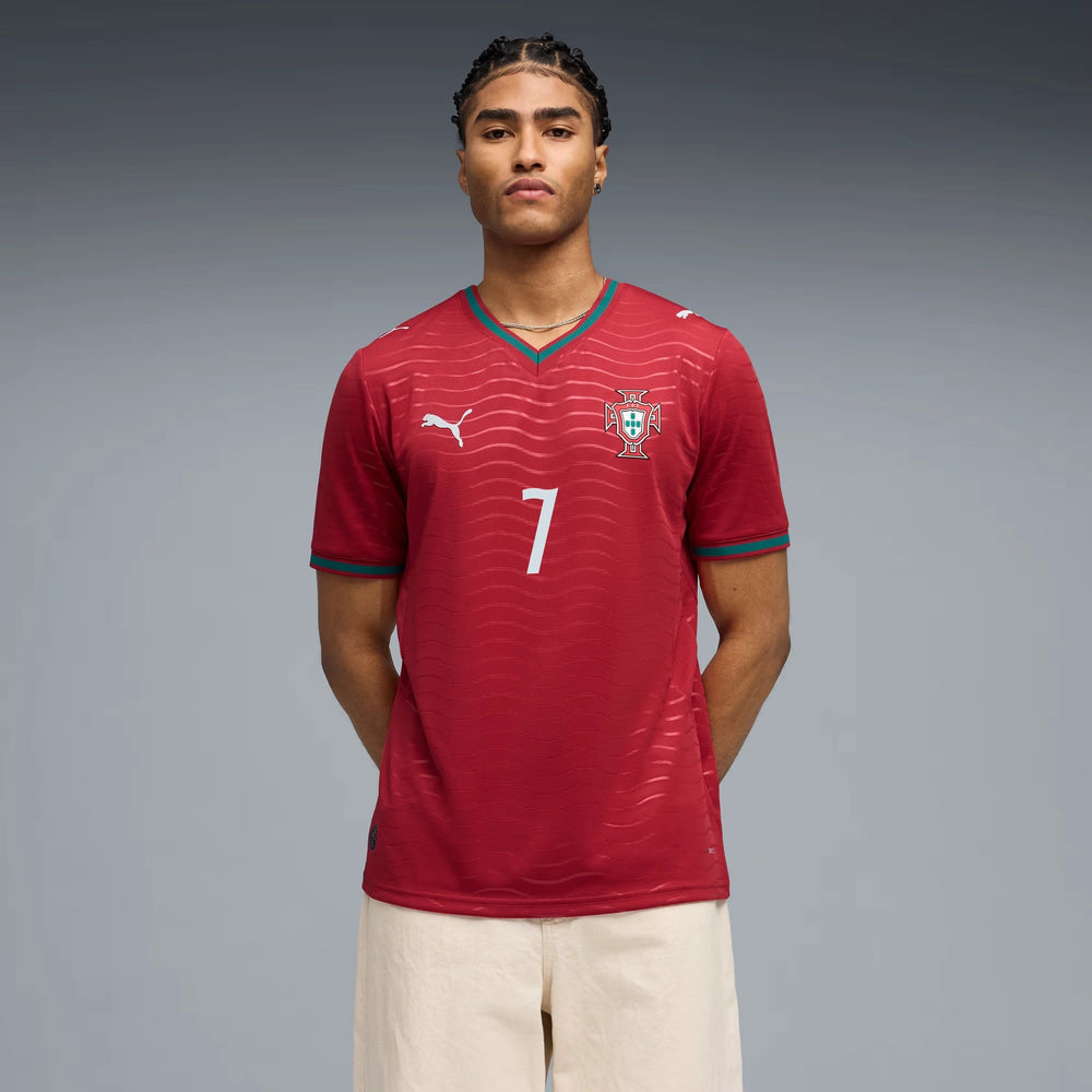 2026 Portugal Men's Stadium Home Ronaldo #7 Soccer Jersey Club Red-Green Lagoon - Puma
