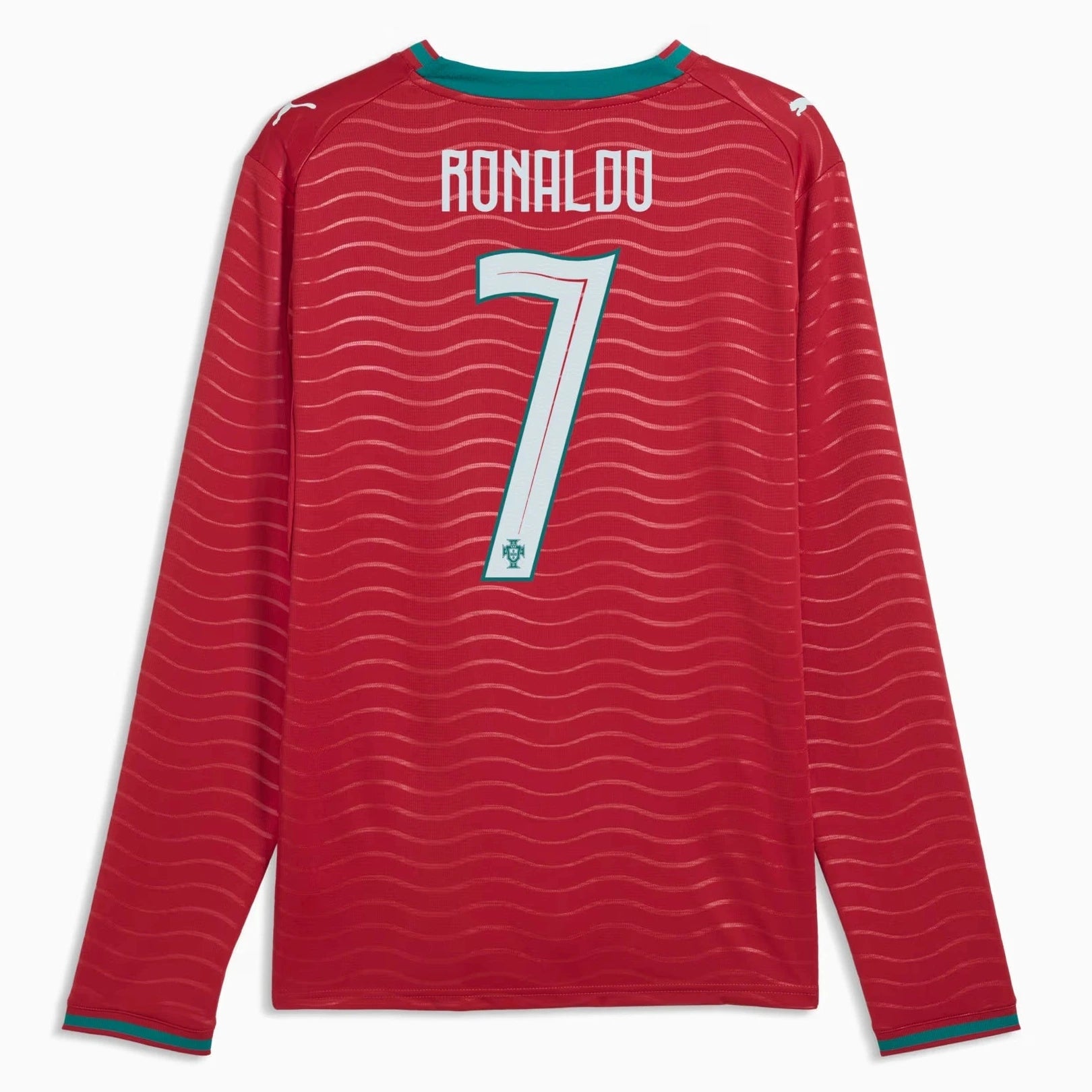 2026 Portugal Men's Stadium Home Ronaldo #7 Long-Sleeve Soccer Je Club Red-Green Lagoon - Puma
