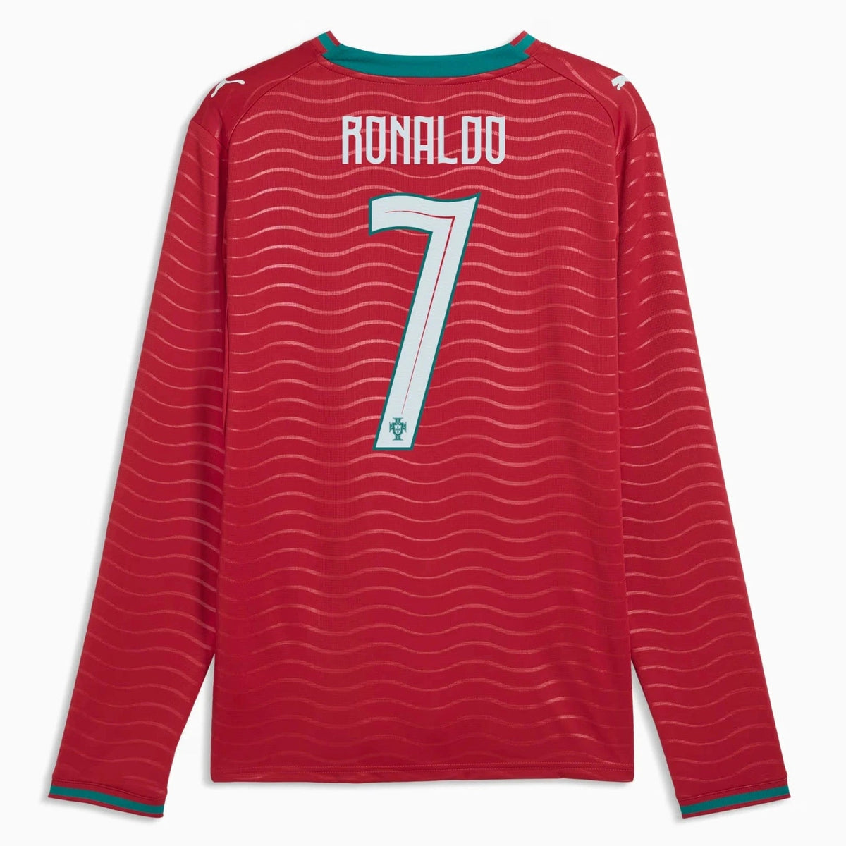 2026 Portugal Men's Stadium Home Ronaldo #7 Long-Sleeve Soccer Je Club Red-Green Lagoon - Puma