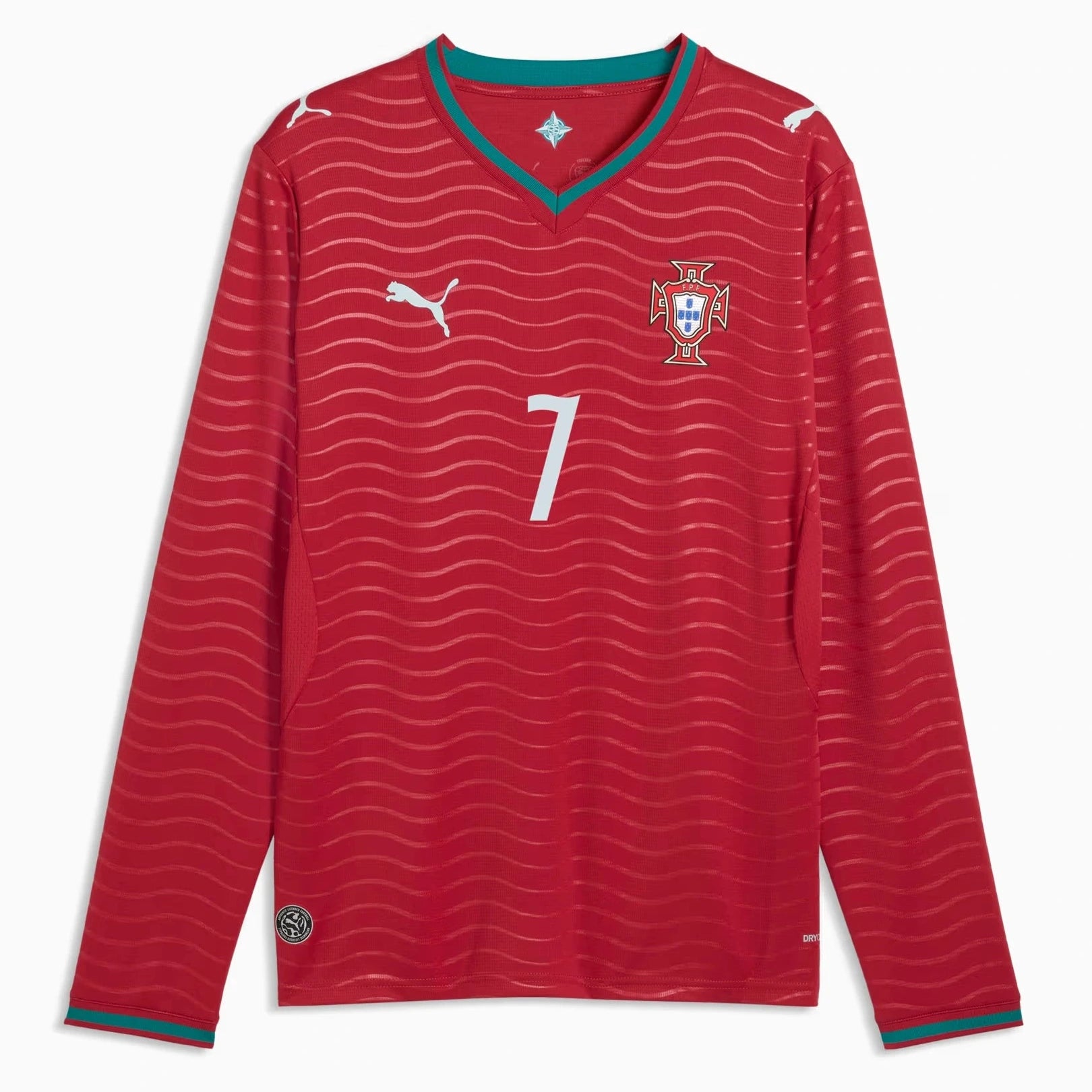 2026 Portugal Men's Stadium Home Ronaldo #7 Long-Sleeve Soccer Je Club Red-Green Lagoon - Puma