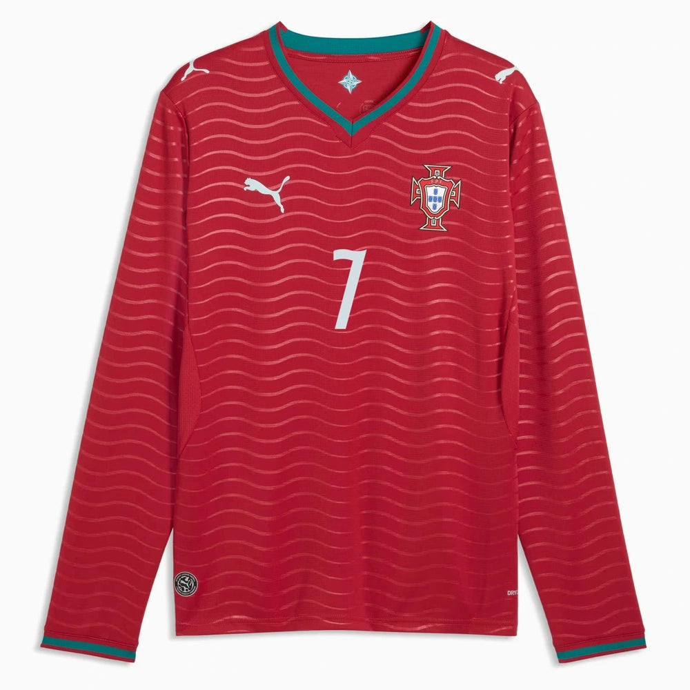 2026 Portugal Men's Stadium Home Ronaldo #7 Long-Sleeve Soccer Je Club Red-Green Lagoon - Puma