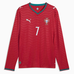 2026 Portugal Men's Stadium Home Ronaldo #7 Long-Sleeve Soccer Je Club Red-Green Lagoon - Puma