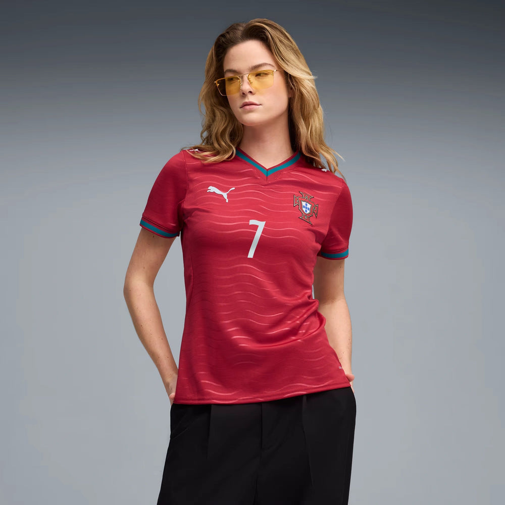 2026 Portugal Women's Stadium Home Ronaldo #7 Soccer Jersey Club Red-Green Lagoon - Puma