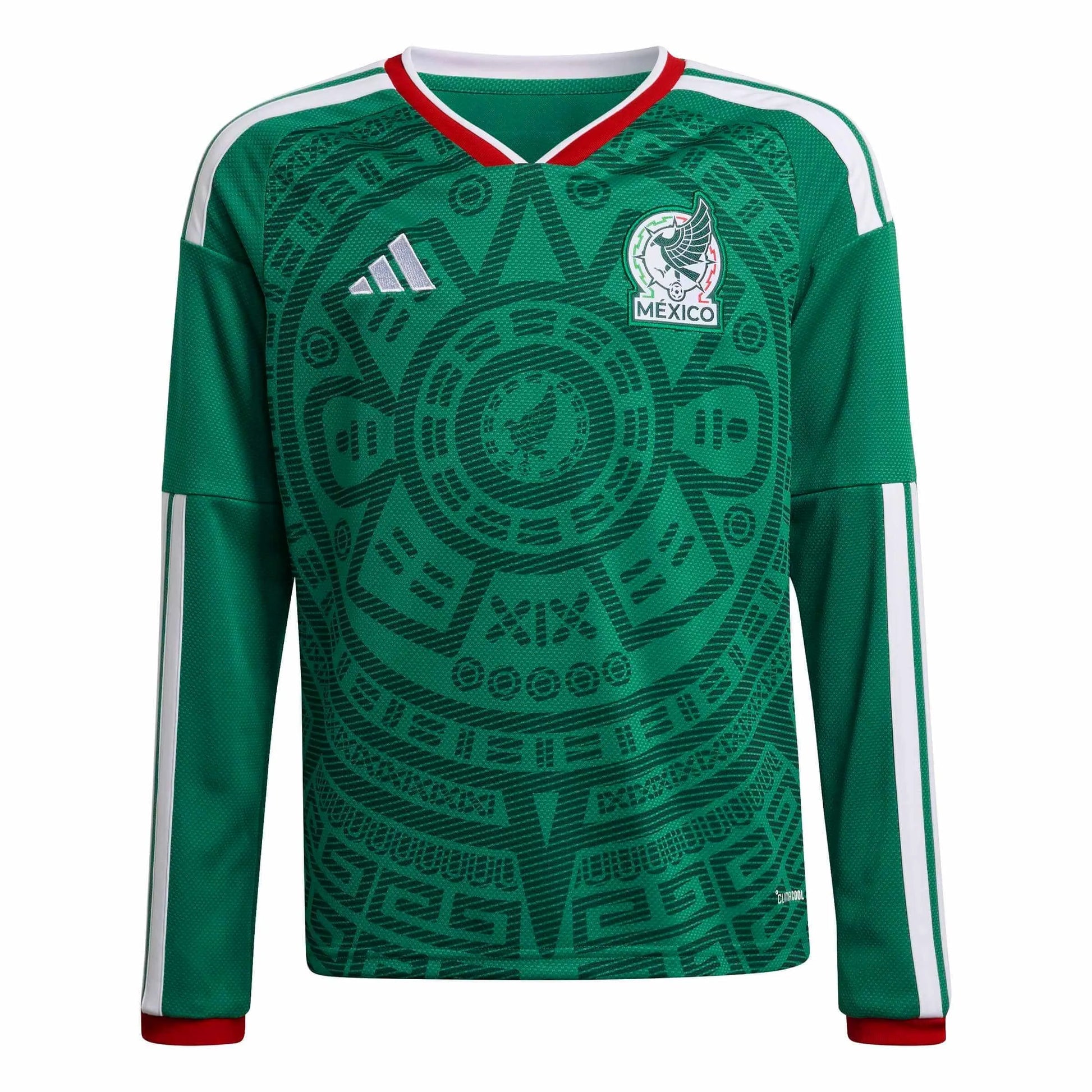 2026 Mexico Youth Stadium Home Long-Sleeve Soccer Jersey Bold Green - Adidas