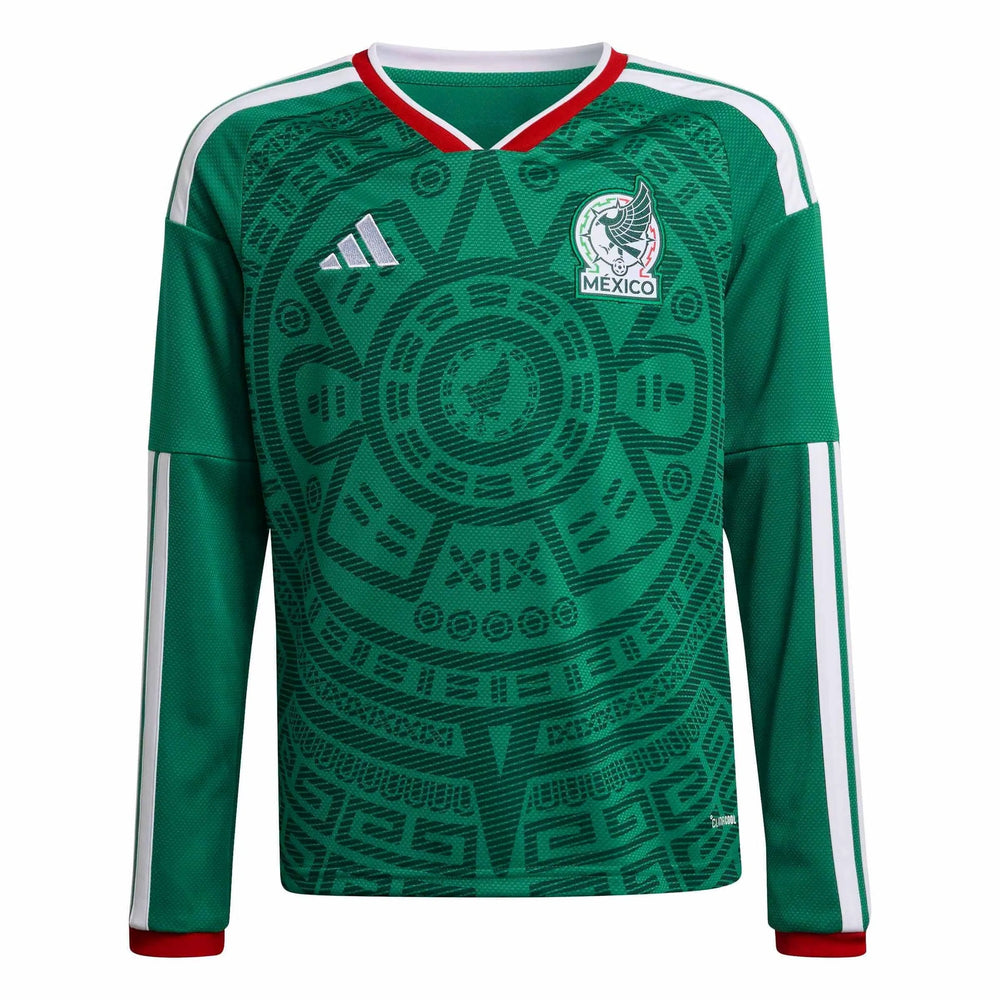 2026 Mexico Youth Stadium Home Long-Sleeve Soccer Jersey Bold Green - Adidas