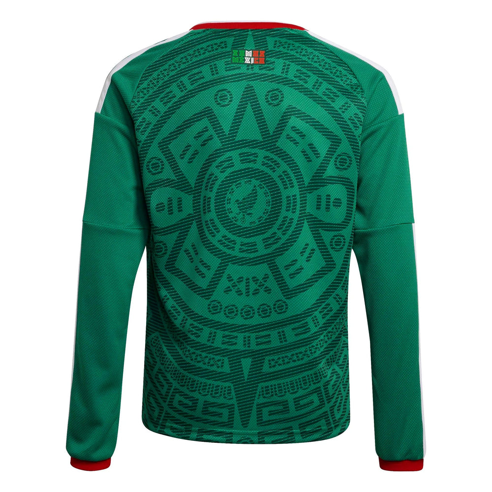 2026 Mexico Youth Stadium Home Long-Sleeve Soccer Jersey Bold Green - Adidas