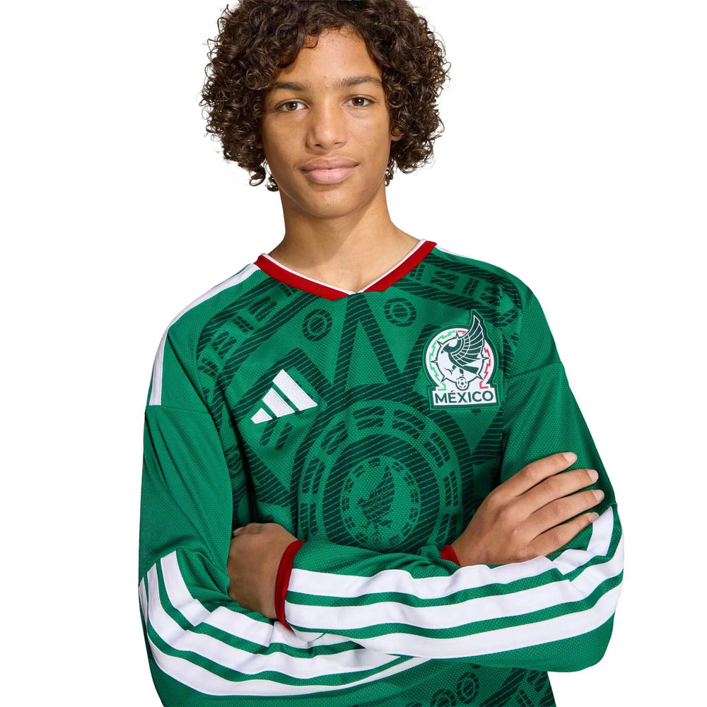 2026 Mexico Youth Stadium Home Long-Sleeve Soccer Jersey Bold Green - Adidas