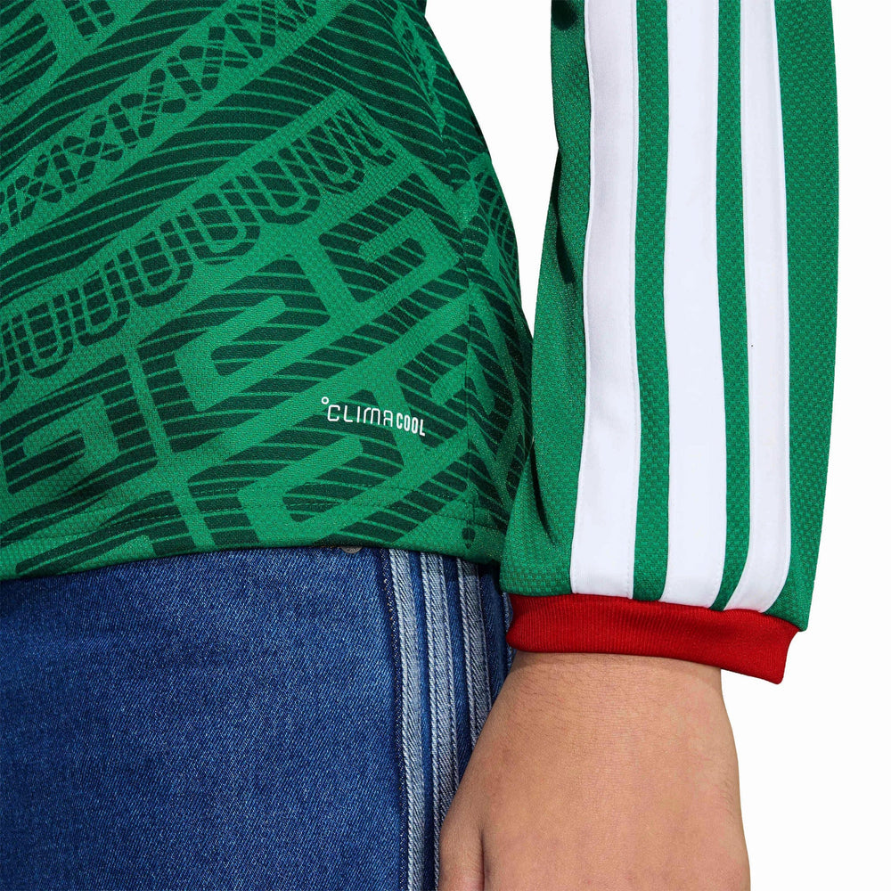 2026 Mexico Youth Stadium Home Long-Sleeve Soccer Jersey Bold Green - Adidas