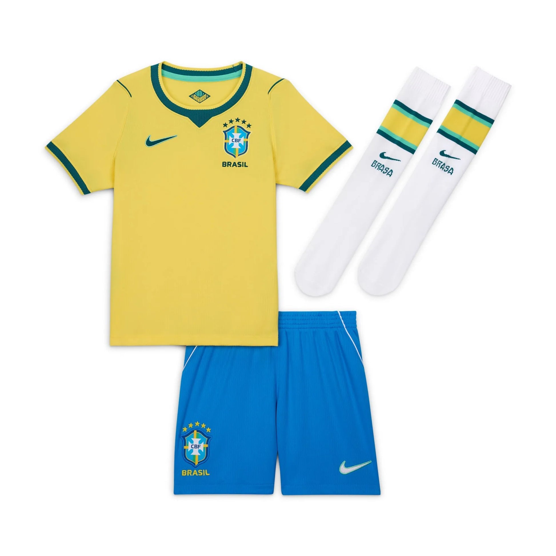 2026-27 Brazil Little Kids' Stadium Home Kit Canary/Light Menta/Geode Teal - Nike
