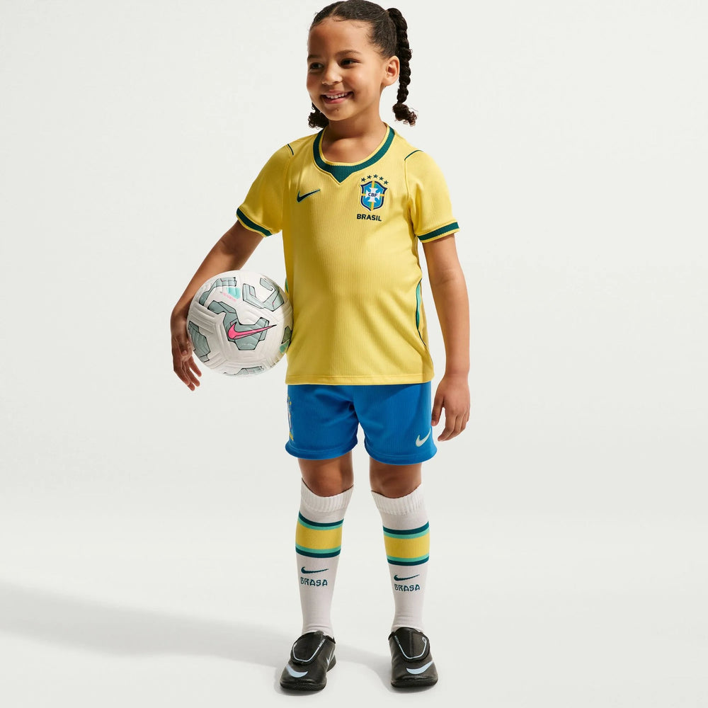 2026-27 Brazil Little Kids' Stadium Home Kit Canary/Light Menta/Geode Teal - Nike