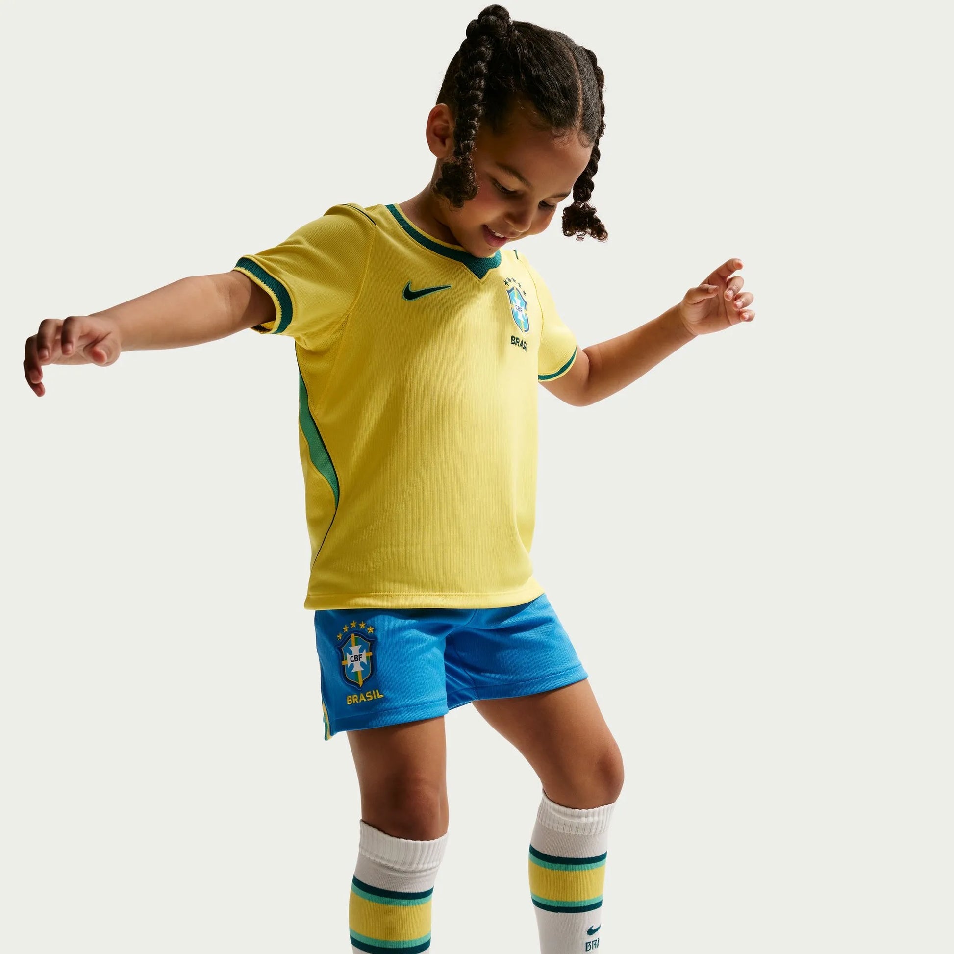 2026-27 Brazil Little Kids' Stadium Home Kit Canary/Light Menta/Geode Teal - Nike