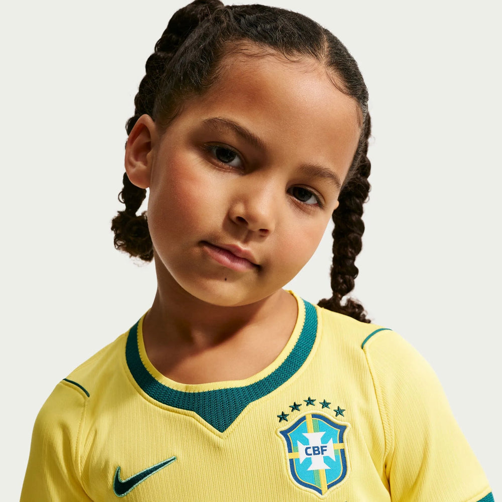 2026-27 Brazil Little Kids' Stadium Home Kit Canary/Light Menta/Geode Teal - Nike
