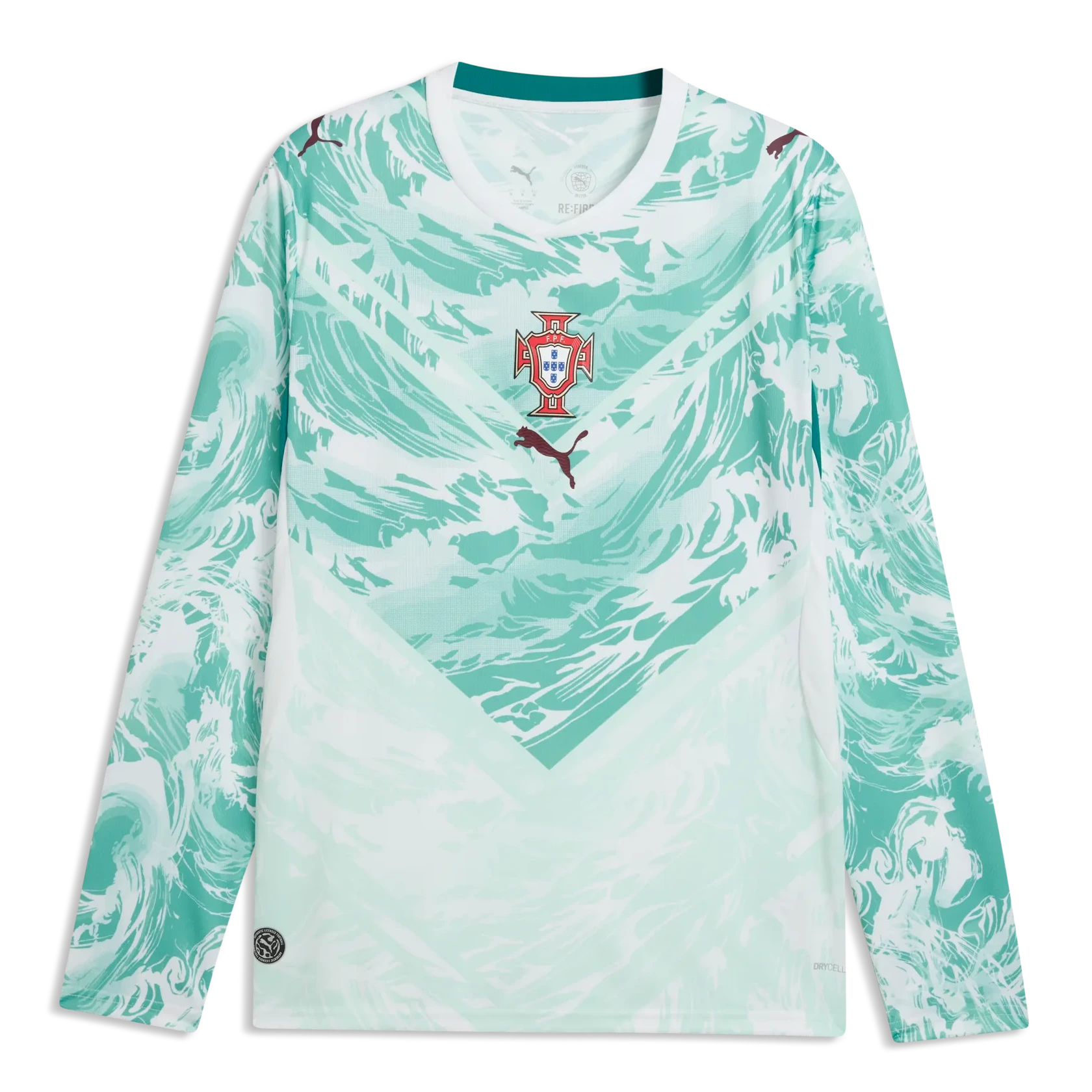 2026-27 Portugal Men's Stadium Away Long-Sleeve Soccer Jersey Puma White-Green Lagoon - Puma