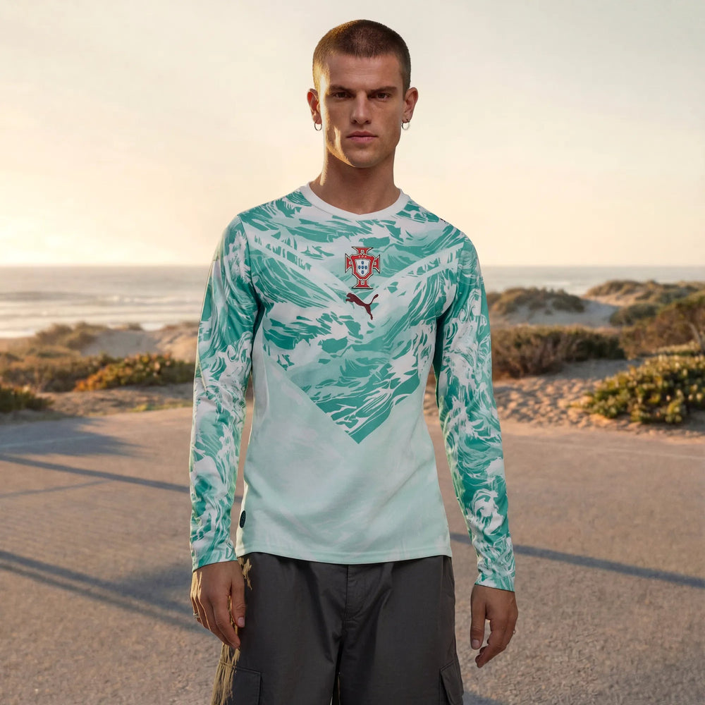 2026-27 Portugal Men's Stadium Away Long-Sleeve Soccer Jersey Puma White-Green Lagoon - Puma