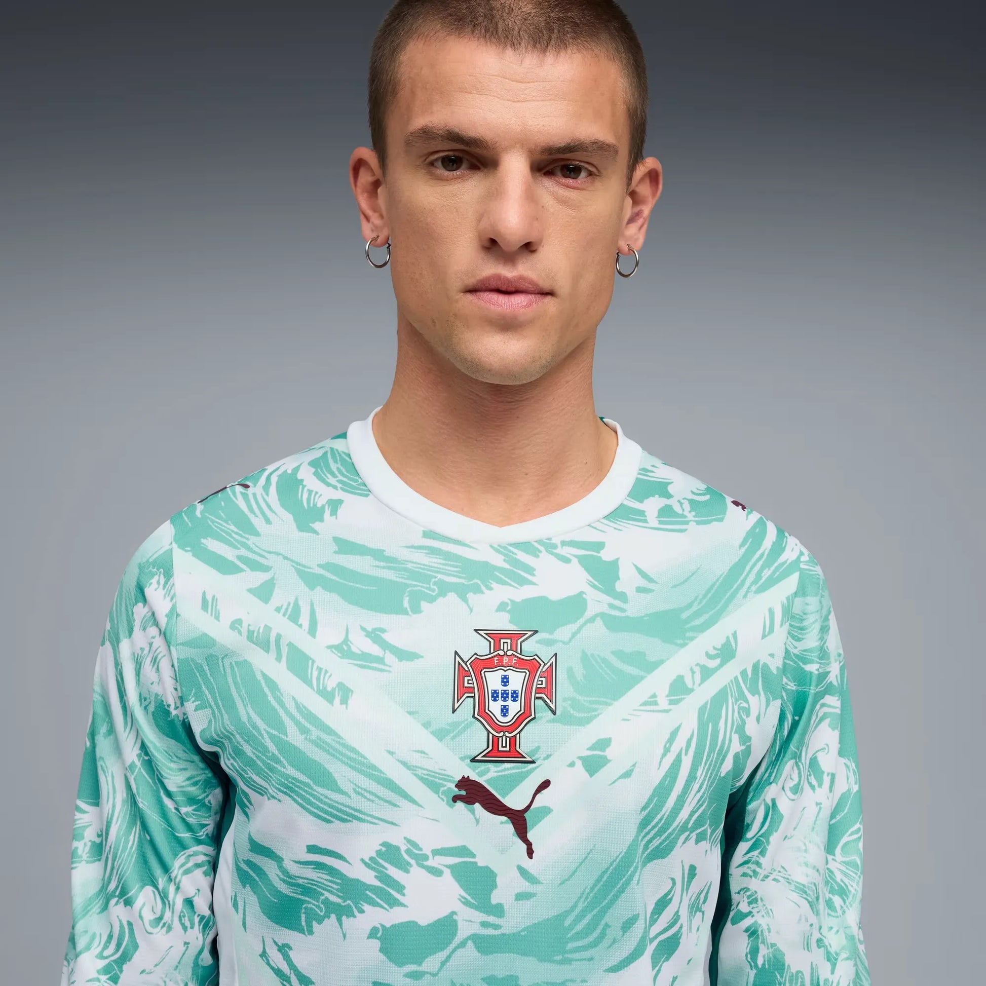 2026-27 Portugal Men's Stadium Away Long-Sleeve Soccer Jersey Puma White-Green Lagoon - Puma