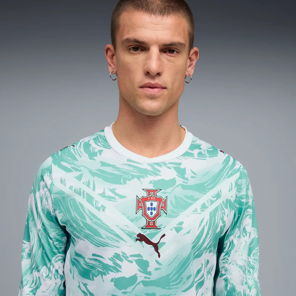 2026-27 Portugal Men's Stadium Away Long-Sleeve Soccer Jersey Puma White-Green Lagoon - Puma