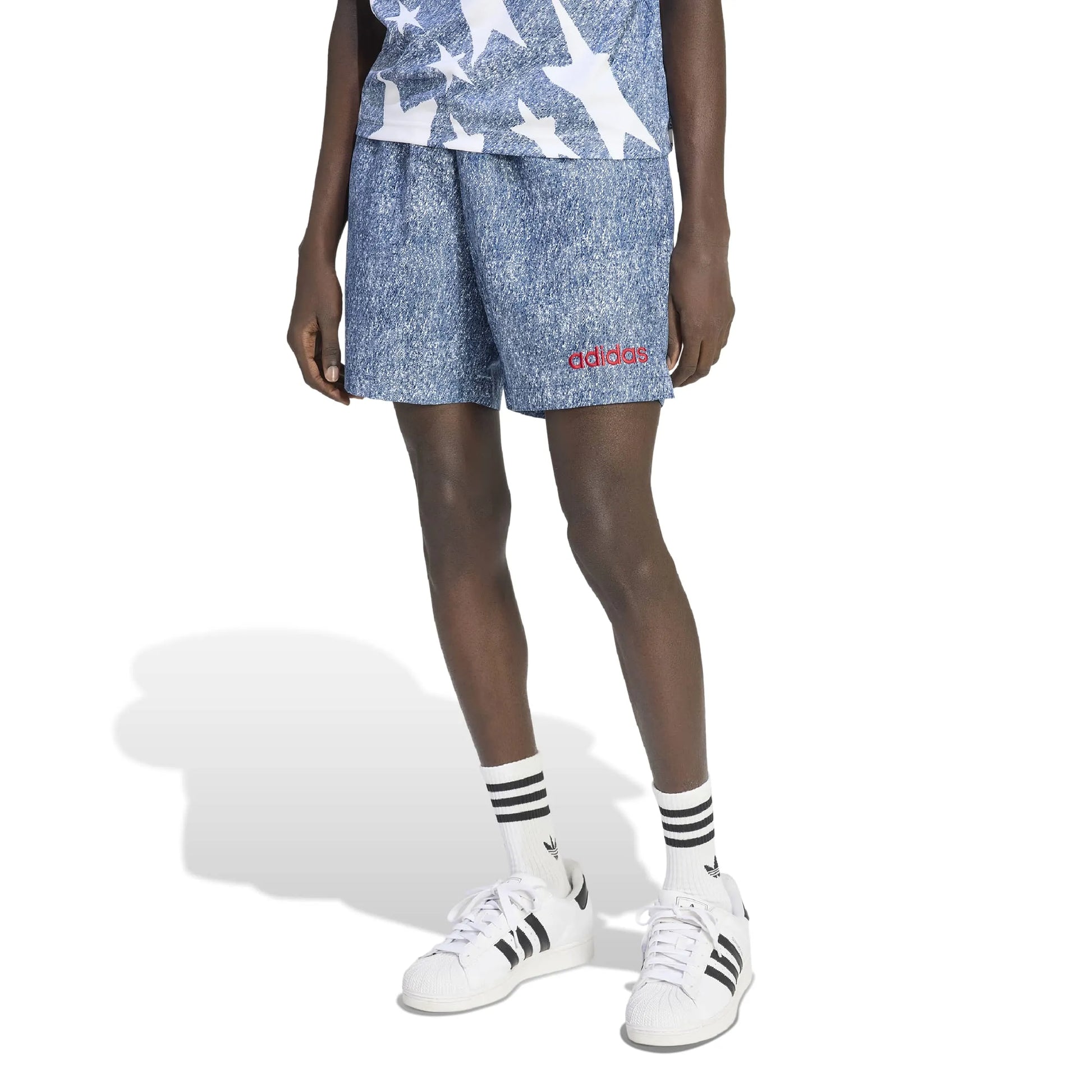 USA Men's Denim Graphic Shorts White / Dark Blue - Adidas