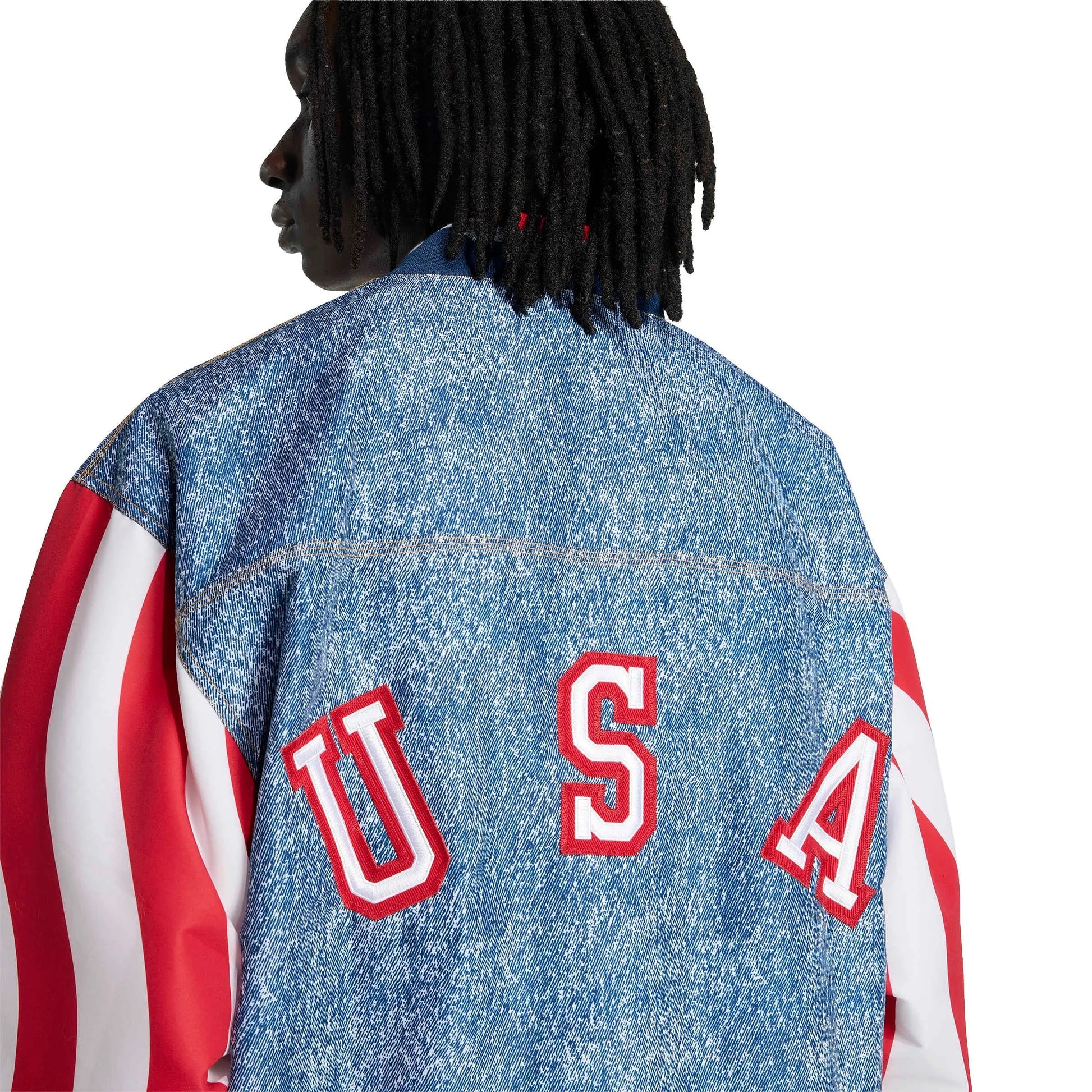 USA Men's Denim Graphic Track Top White / Dark Blue - Adidas