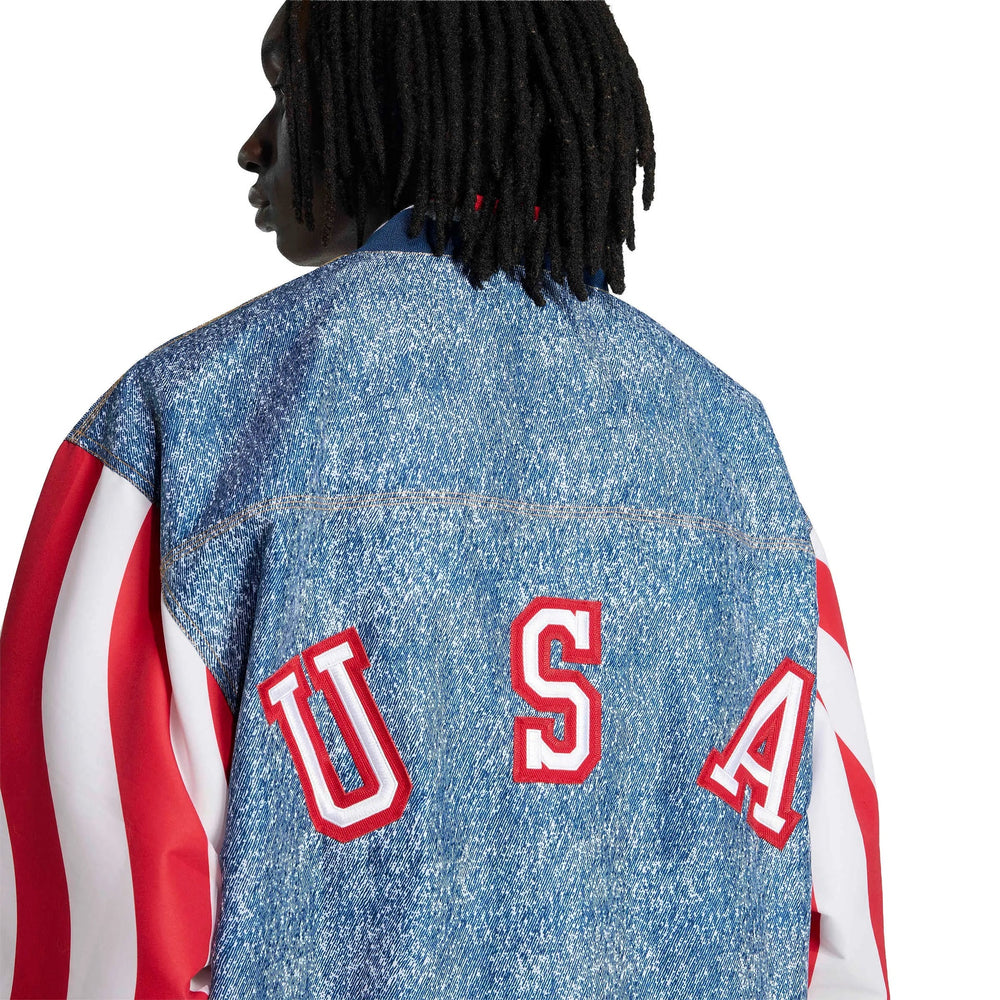 USA Men's Denim Graphic Track Top White / Dark Blue - Adidas