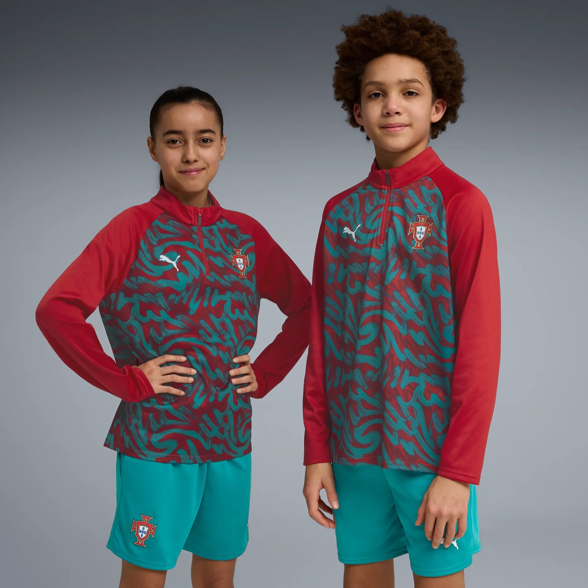 2026-27 Portugal Youth 1/4 Zip Pre-Match Top Club Red-Green Lagoon - Puma